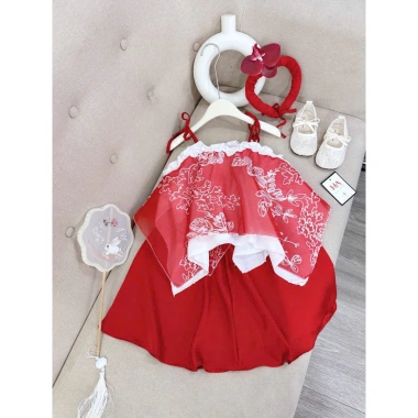 SY9 Kèm Mấn Hoa - Sét Yếm TẾT 2.026 + Váy Hoa Nguyệt Xinh Xắn cho Bé Vani Kids 139k 9