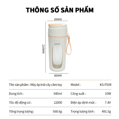 T_A Máy xay sinh tố cầm tay 340ml - 10 lưỡi dao, xay đá mạnh, giảm giá 190.000đ