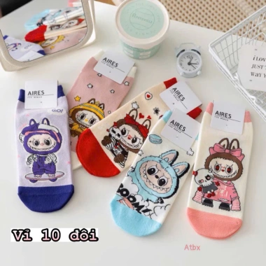 T08 Set 10 Đôi Tất LABUBU Cổ Ngắn Dễ Thương, Thoáng Khí, Mềm Mại - Giá 57.630₫