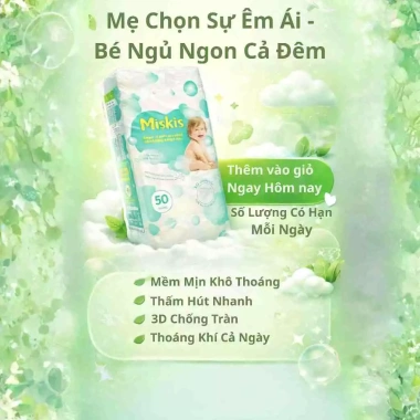 Tã Bỉm Quần MisKis Kiểu Mới Cuộn Mỏng Nhẹ 800‑1.200ml Chống Thấm Công Nghệ Mới