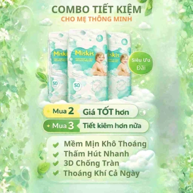 Tã Bỉm Quần MisKis Kiểu Mới Cuộn Mỏng Nhẹ 800‑1.200ml Chống Thấm Công Nghệ Mới