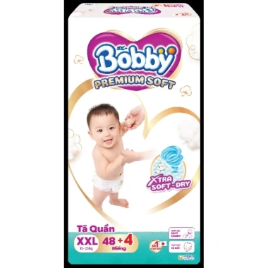 Tã quần Bobby Premium Soft size XXL48+4 – mềm mịn, thấm hút nhanh, giá chỉ 319k