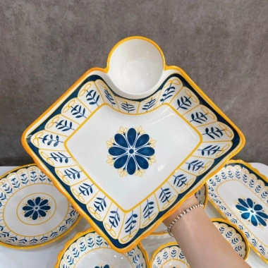 Tách Lẻ Thổ Cẩm Hoa Xanh Viền Vàng - Men Sáng Mịn, Nhật Bản Hàng Đẹp 16,000 VND