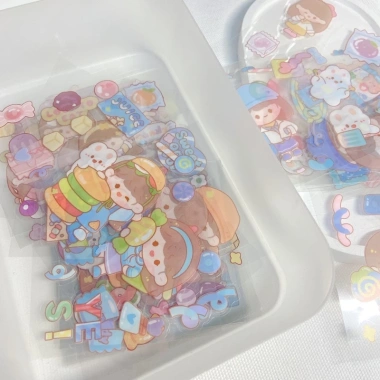 Tách Sticker 10 tấm + Hộp 100 tấm Cô Gái Gấu Thỏ Dễ Thương Trang Trí Sổ Tay Giá 20,000 VND