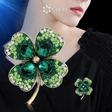 Tag cài áo QrhYK hình cỏ bốn lá đính đá thời trang mới, giảm giá 18% chỉ 47.190₫