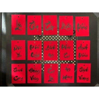 Tag đỏ Tết 1‑2 chữ thư pháp 5x7cm kèm dây đỏ, treo cây mai, đào - 60.000₫