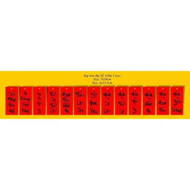 Tag đỏ Tết 1‑2 chữ thư pháp 5x7cm kèm dây đỏ, treo cây mai, đào - 60.000₫