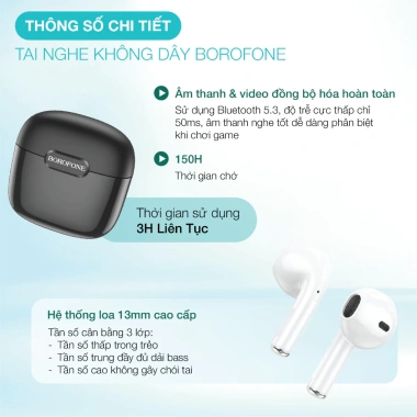 Tai Nghe Bluetooth BOROFONE 5.3 Độ Trễ Thấp, Hỗ Trợ Đàm Thoại, Bảo Hành 1 Năm, 235.000 VND 4