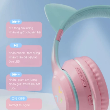 Tai nghe Bluetooth chụp tai mèo có mic, bass mạnh, gập gọn tiện lợi - chỉ 199.000đ 2
