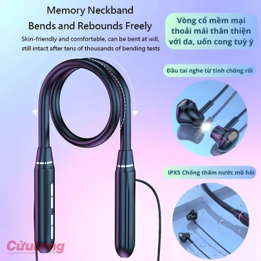 Tai Nghe Bluetooth Đeo Cổ Không Dây 5.3 - Chạy Bộ Thể Thao, Gaming, Âm HIFI, Hỗ Trợ TF MP3 - Giá 129.000₫