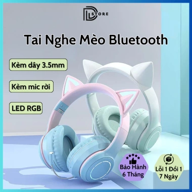 Tai Nghe Bluetooth Gaming Tai Mèo 4 Màu - Không Dây, Dây Cắm PC, Mic Rời, Giá 279k