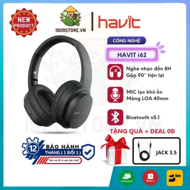 Tai Nghe Bluetooth HAVIT i62 40mm BT5.3 Gập Gọn, Nghe 8h, BH 12 Tháng - Giao Hỏa Tốc 10