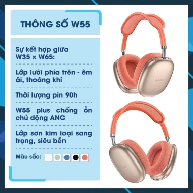 Tai nghe Bluetooth HOCO W55 90h pin siêu bền Base Plus ANC tặng bọc da - 389k 2