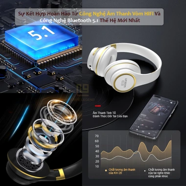 Tai Nghe Bluetooth KH-20 Chụp Tai Bass Mạnh, Pin Trâu, Mic Đàm Thoại, Cản Tiếng Ồn, Âm Thanh Hifi - Giá 269k