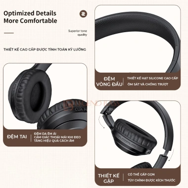 Tai Nghe Bluetooth KH-20 Chụp Tai Bass Mạnh, Pin Trâu, Mic Đàm Thoại, Cản Tiếng Ồn, Âm Thanh Hifi - Giá 269k
