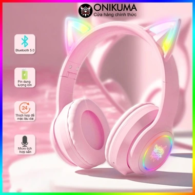 Tai nghe Bluetooth ONIKUMA B90 Hồng, chụp tai, mic, RGB, chơi game - 339.000đ