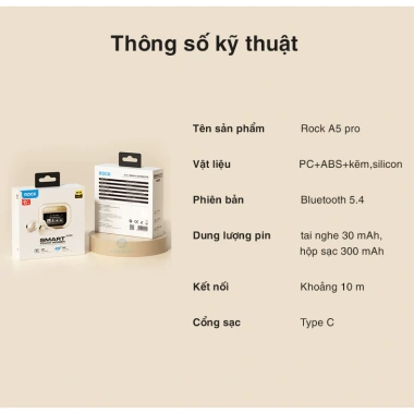 Tai nghe Bluetooth Rockspace A5 Pro ANC không dây, chính hãng, BH 1 năm, 605.000đ