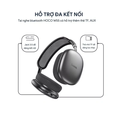 Tai nghe Bluetooth V5.4 Hoco W55 90h mic đàm thoại hỗ trợ thẻ nhớ AUX giá 335.000 VND