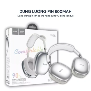 Tai nghe Bluetooth V5.4 Hoco W55 90h mic đàm thoại hỗ trợ thẻ nhớ AUX giá 335.000 VND