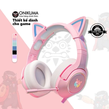 Tai nghe chơi game chụp tai ONIKUMA K9 RGB màu hồng tai mèo, mic, Laptop điện thoại 299k
