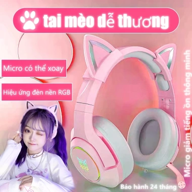 Tai nghe chơi game chụp tai ONIKUMA K9 RGB màu hồng tai mèo, mic, Laptop điện thoại 299k