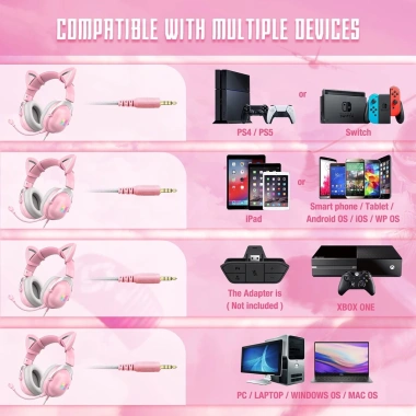 Tai nghe chơi game chụp tai ONIKUMA K9 RGB màu hồng tai mèo, mic, Laptop điện thoại 299k