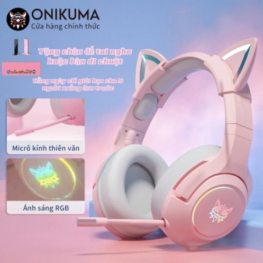 Tai nghe chơi game chụp tai ONIKUMA K9 RGB màu hồng tai mèo, mic, Laptop điện thoại 299k
