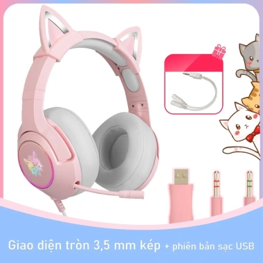 Tai nghe chơi game chụp tai ONIKUMA K9 RGB màu hồng tai mèo, mic, Laptop điện thoại 299k
