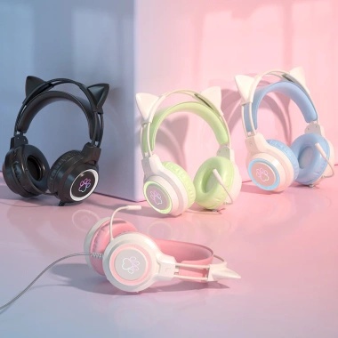 Tai nghe chơi game có dây SY-G35 tai mèo dễ thương, đèn LED RGB, giảm giá 252.000₫