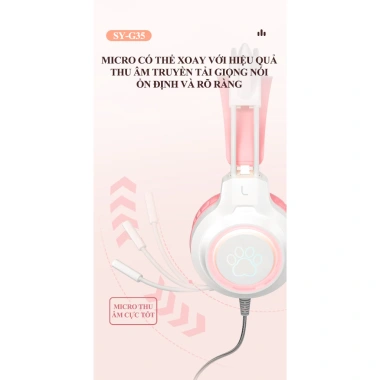 Tai nghe chơi game có dây SY-G35 tai mèo dễ thương, đèn LED RGB, giảm giá 252.000₫