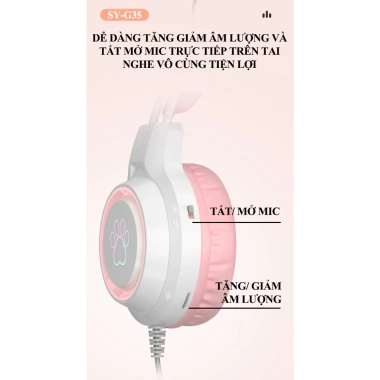 Tai nghe chơi game có dây SY-G35 tai mèo dễ thương, đèn LED RGB, giảm giá 252.000₫