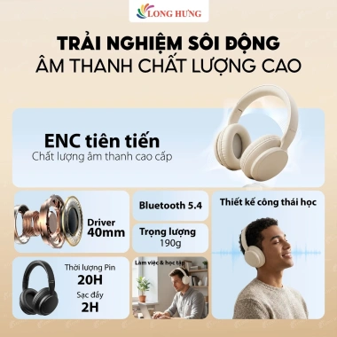 Tai nghe chụp tai Bluetooth Havit H619BT - Giá 249.000, âm thanh sống động, pin lâu