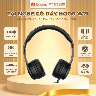 Tai nghe chụp tai có dây Hoco W21 - Bass mạnh, âm thanh siêu nhạy, giá 149.000₫