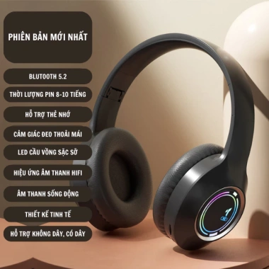 Tai nghe chụp tai không dây Bluetooth mic LED cầu vồng, sạc Type‑C, âm thanh chill bass mạnh - 175.000₫ 8