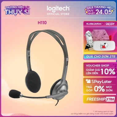 Tai nghe chụp tai Logitech H110 2 jack 3.5mm Mic khử tiếng ồn, âm thanh nổi - 229.000₫