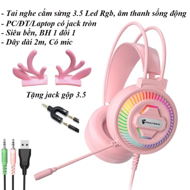 Tai nghe chụp tai P4 3.5 7.1 gaming có mic, PC/Laptop, chân tròn, BH 1 năm - Giá 189.000₫