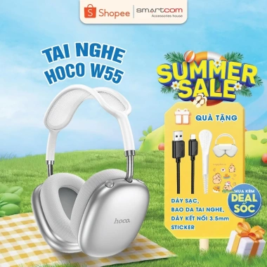 Tai nghe chụp tai W55 Plus Hoco 90h pin bass mạnh có dây tặng bọc 359.000₫