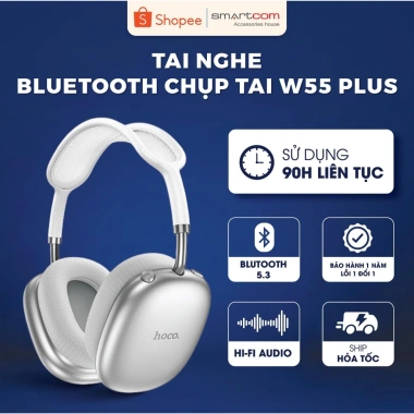 Tai nghe chụp tai W55 Plus Hoco 90h pin bass mạnh có dây tặng bọc 359.000₫