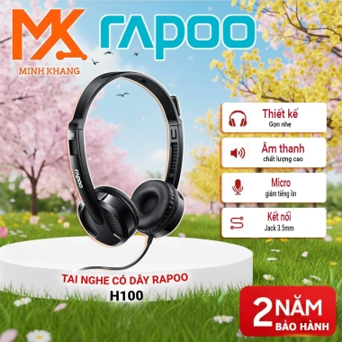 Tai Nghe Có Dây Rapoo H100 - Âm Thanh Stereo, Jack 3.5mm, Đeo Thoải Mái, Tương Thích Nhiều Thiết Bị, Giá 189.000 VND
