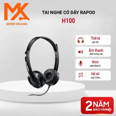 Tai Nghe Có Dây Rapoo H100 - Âm Thanh Stereo, Jack 3.5mm, Đeo Thoải Mái, Tương Thích Nhiều Thiết Bị, Giá 189.000 VND