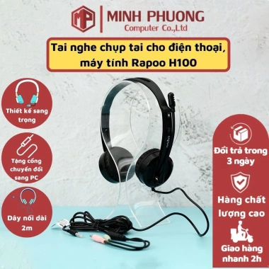 Tai nghe có dây Rapoo H100 đen – Âm thanh chất lượng, chụp tai thoải mái, giảm giá 23% chỉ 219.000 VND