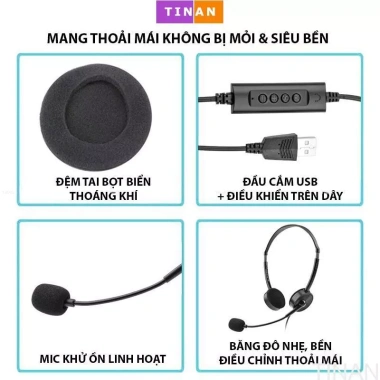 Tai Nghe Có Dây USB TinAN BW822 kèm Mic - Giá ưu đãi 198.000₫, phù hợp cho chăm sóc khách hàng, học online