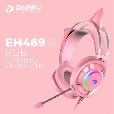 Tai nghe Dareu EH469 Pink hồng tai mèo LED RGB - Giá ưu đãi 429.240₫