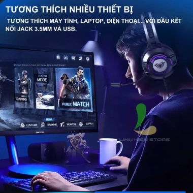 Tai Nghe Gaming AULA S602 Chụp Tai LED RGB + Mic Đàm Thoại Giảm còn 320.000 VND