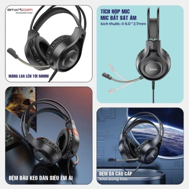 Tai nghe Gaming Hoco W106 chụp tai, mic siêu nhạy, bass mạnh - Chính hãng 205k 2