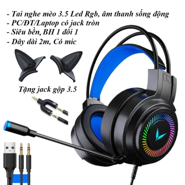 Tai nghe gaming P4 3.5mm 7.1 chụp tai mic LED RGB 100 mẫu, chân tròn, bảo hành 1 năm - 165k