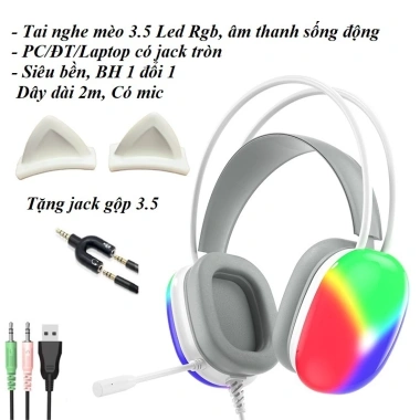 Tai nghe gaming P4 3.5mm 7.1 chụp tai mic LED RGB 100 mẫu, chân tròn, bảo hành 1 năm - 165k