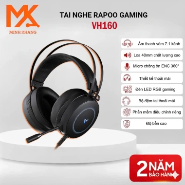 Tai Nghe Gaming Rapoo VH160 - Âm Thanh Vòm 7.1 Kênh Ảo, Đèn LED Sáng Đèn, Mic Chống Ồn - 429.000 VND