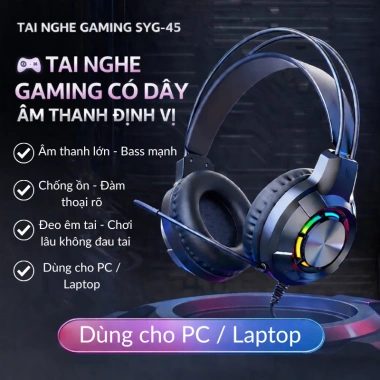 Tai Nghe Gaming SY-G45 Có Dây LED RGB Mic Chống Ồn Dành Cho PC Laptop Giá chỉ 184.387đ