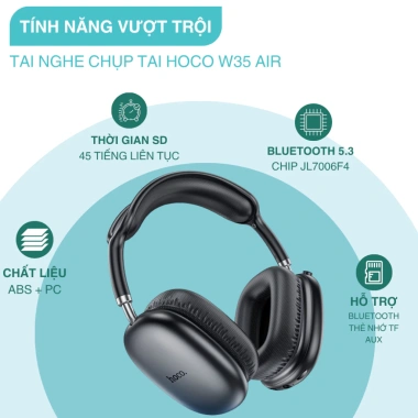 Tai Nghe Hoco Chụp Tai 45h, Bluetooth, Micro, Hỗ Trợ Thẻ Nhớ, Bảo Hành 1 Năm 3